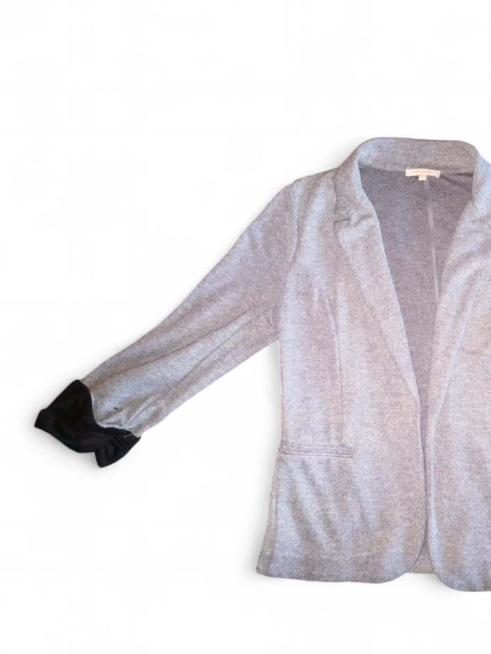 "Skies Are Blue" Asa Knit Blazer, Grey with Black Jersey Knit Rolled Cuffs
